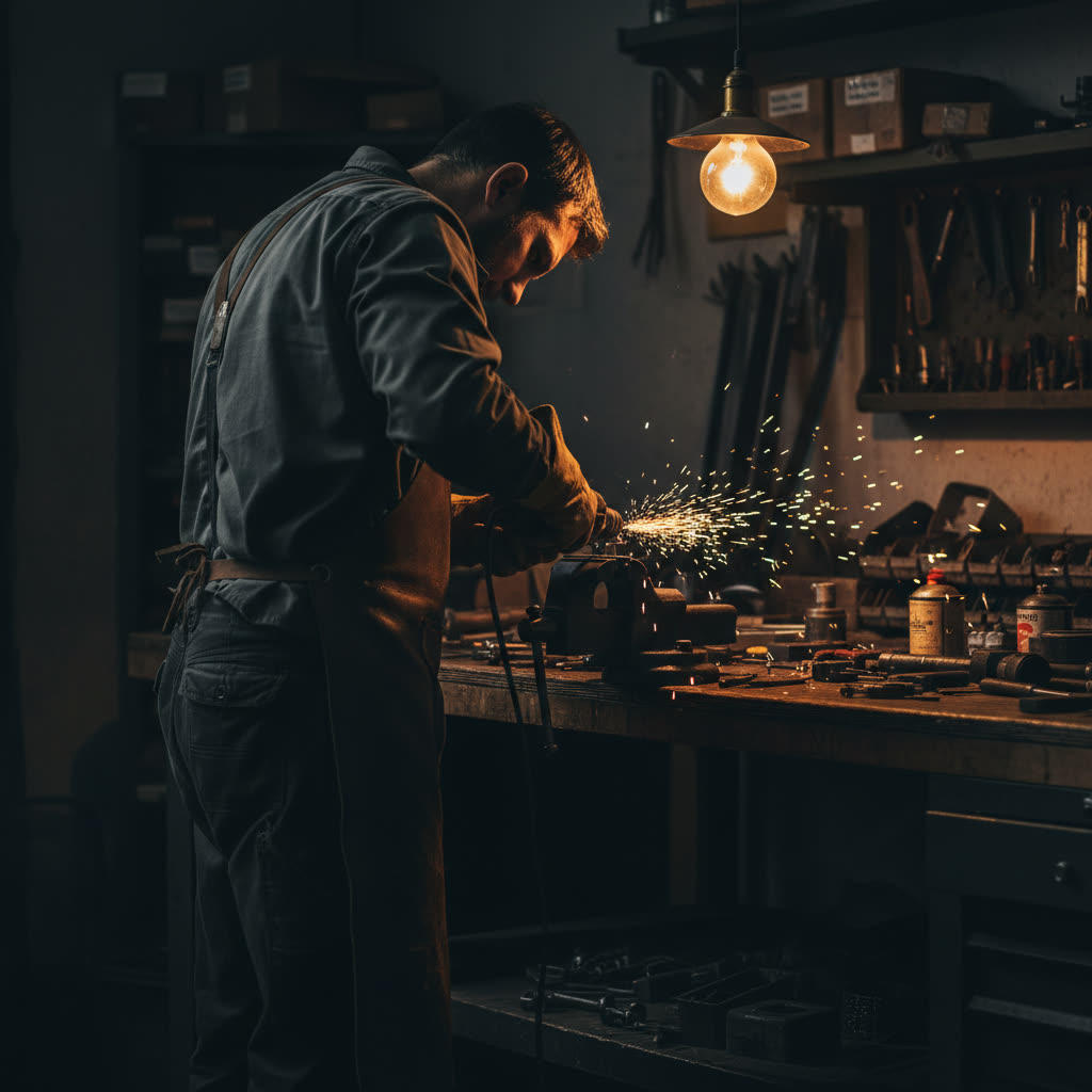 John, serrurier et plombier artisan, au travail dans son atelier